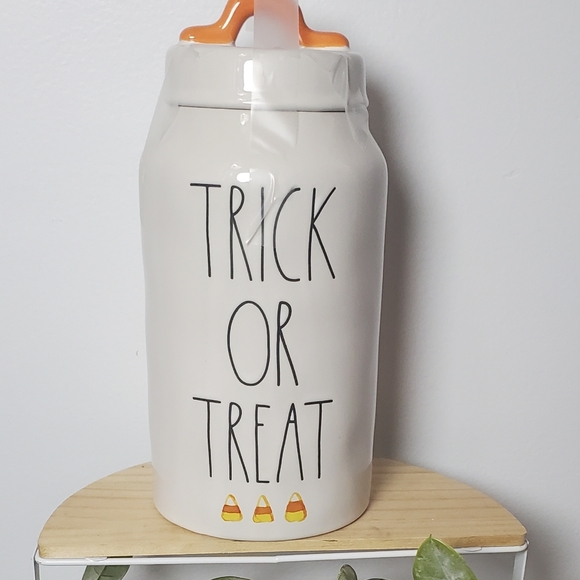 Rae Dunn Trick or Treat Canister - White and Orange - Picture 1 of 1